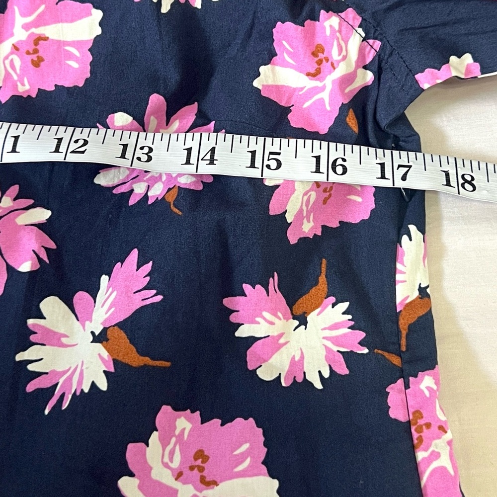 Free Assembly,Navy/Pink Floral, Ruffle Shoulder,Side Zip,Fit-Flare Dress Size XS - Picture 10 of 11